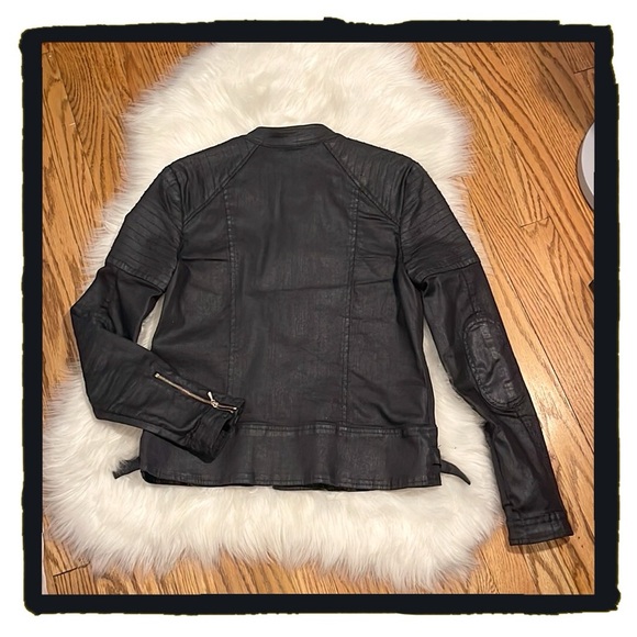 💕Very Sharp Looking 7 For All Mankind Black Wax Coated Moto Jacket💕 - Picture 5 of 13